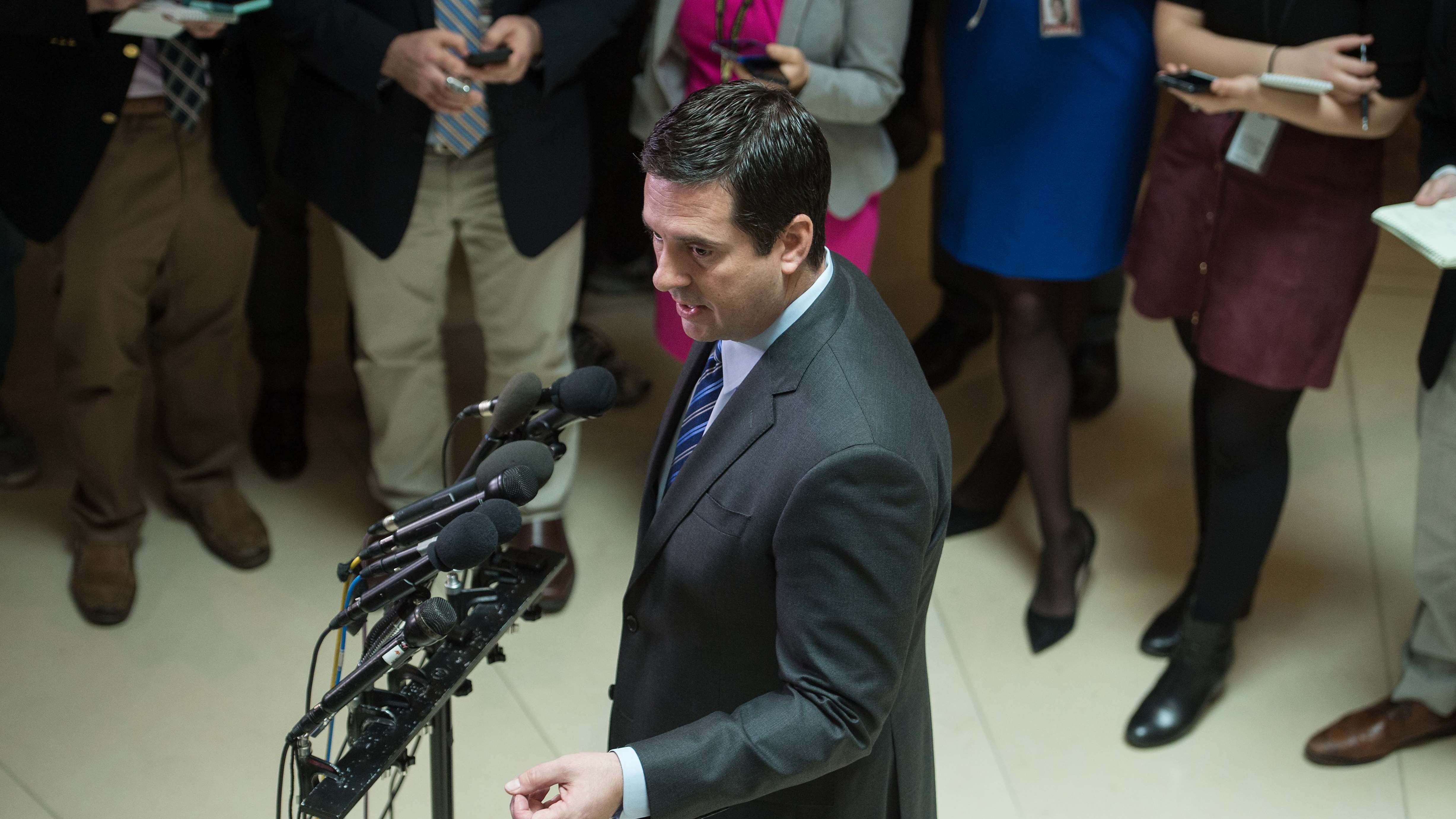 Devin Nunes, R-Calif., chairman of the House Intelligence Committee, speaks to the media about the investigation of Russian meddling in the 2016 presidential election on Capitol Hill in Washington, D.C., on Friday. (AFP/Getty Images)