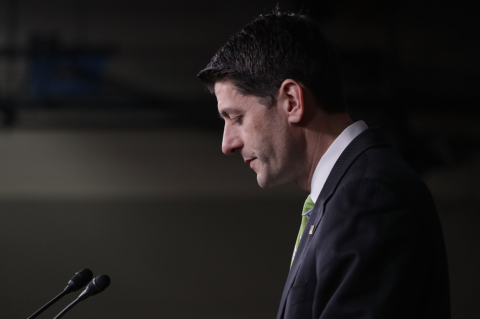 House Speaker Paul Ryan holds a news conference to announce that the Republican Party has decided not to vote on its health bill on Friday. "We were close," he said, but the votes weren't there to pass it. (Chip Somodevilla/Getty Images)