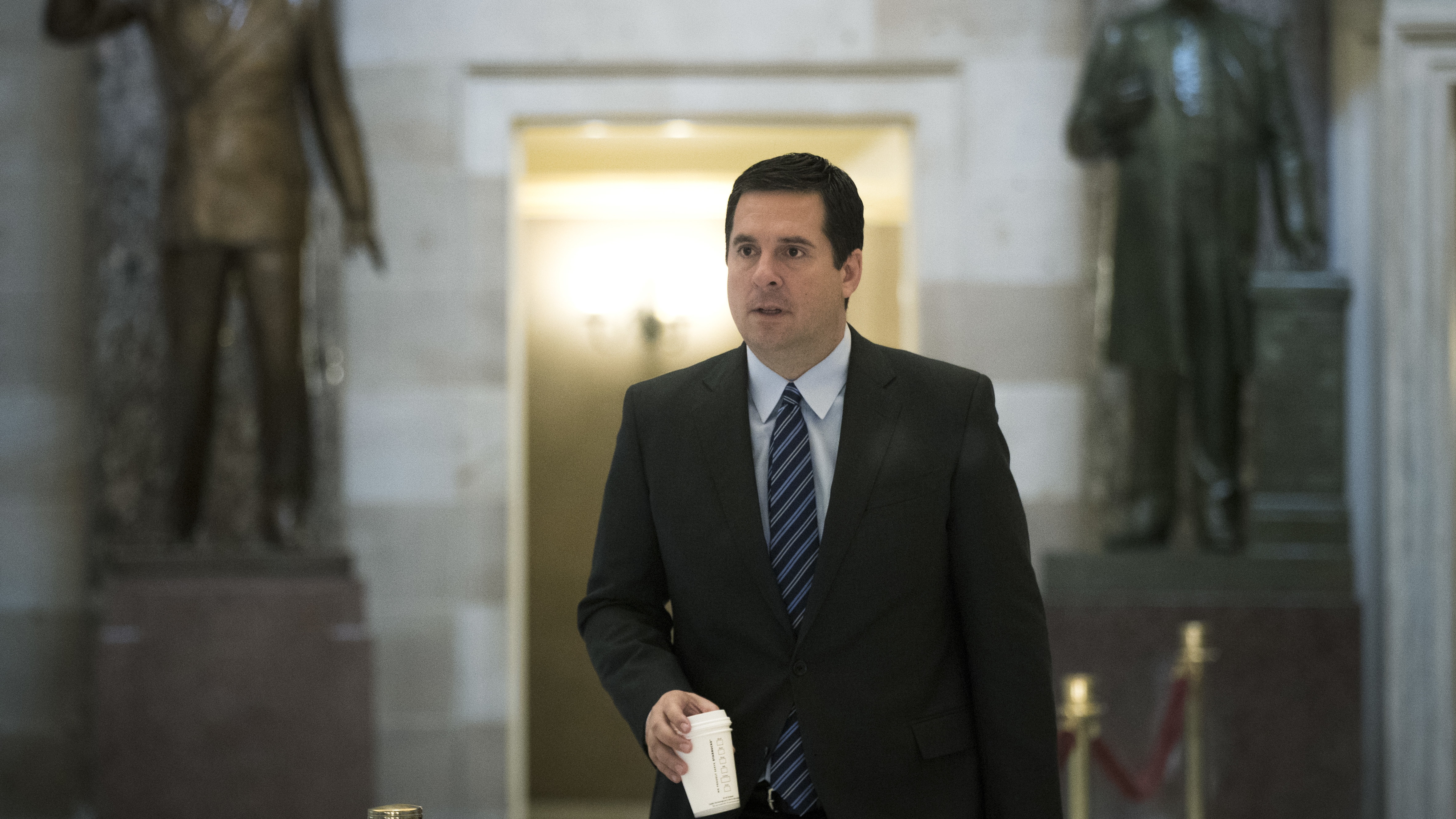 House Intelligence Committee chairman Rep. Devin Nunes (R-CA) walks to the House floor on Capitol Hill on Friday. Nunes has been challenged by his colleagues about over how he acquired and handled classified information that he didn't share with the rest of the committee. (Getty Images)