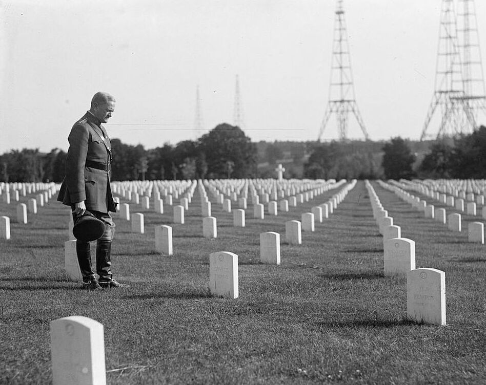 Gen. John "Black Jack" Pershing visits Arlington National Cemetery in 1925. Pershing led the U.S. forces in World War I, the moment when the American military first displayed its might in a major foreign war. The U.S. military suffered heavy losses, but it also expanded dramatically, modernized and became more professional under Pershing's command. (Library of Congress)