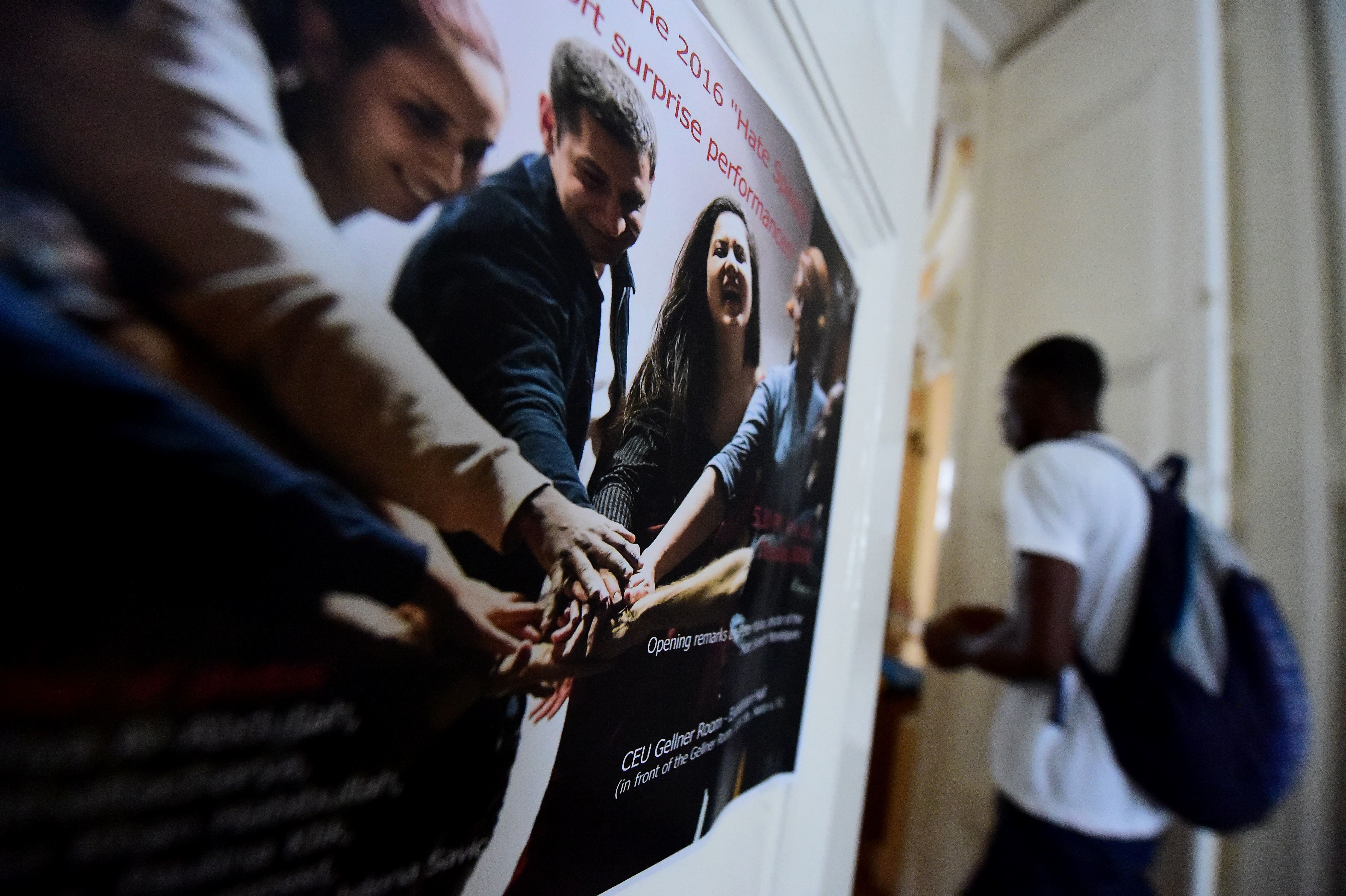 A student arrives at the Central European University in Budapest on the first day of classes in September 2016. (AFP/Getty Images)