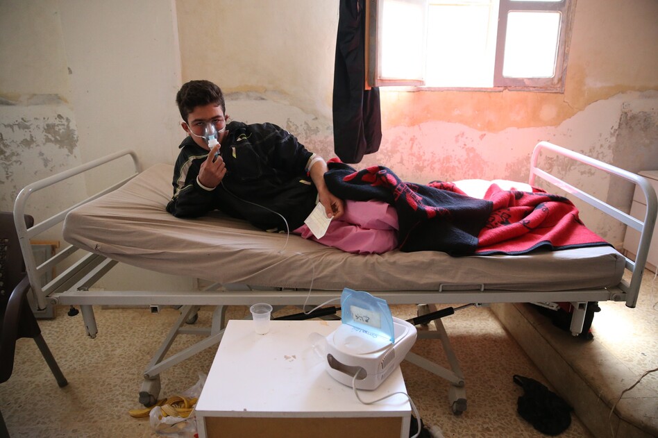 A survivor of the suspected chemical attack receives treatment at a hospital in Khan Shaykhun on Wednesday. (Cem Genco/Anadolu Agency/Getty Images)