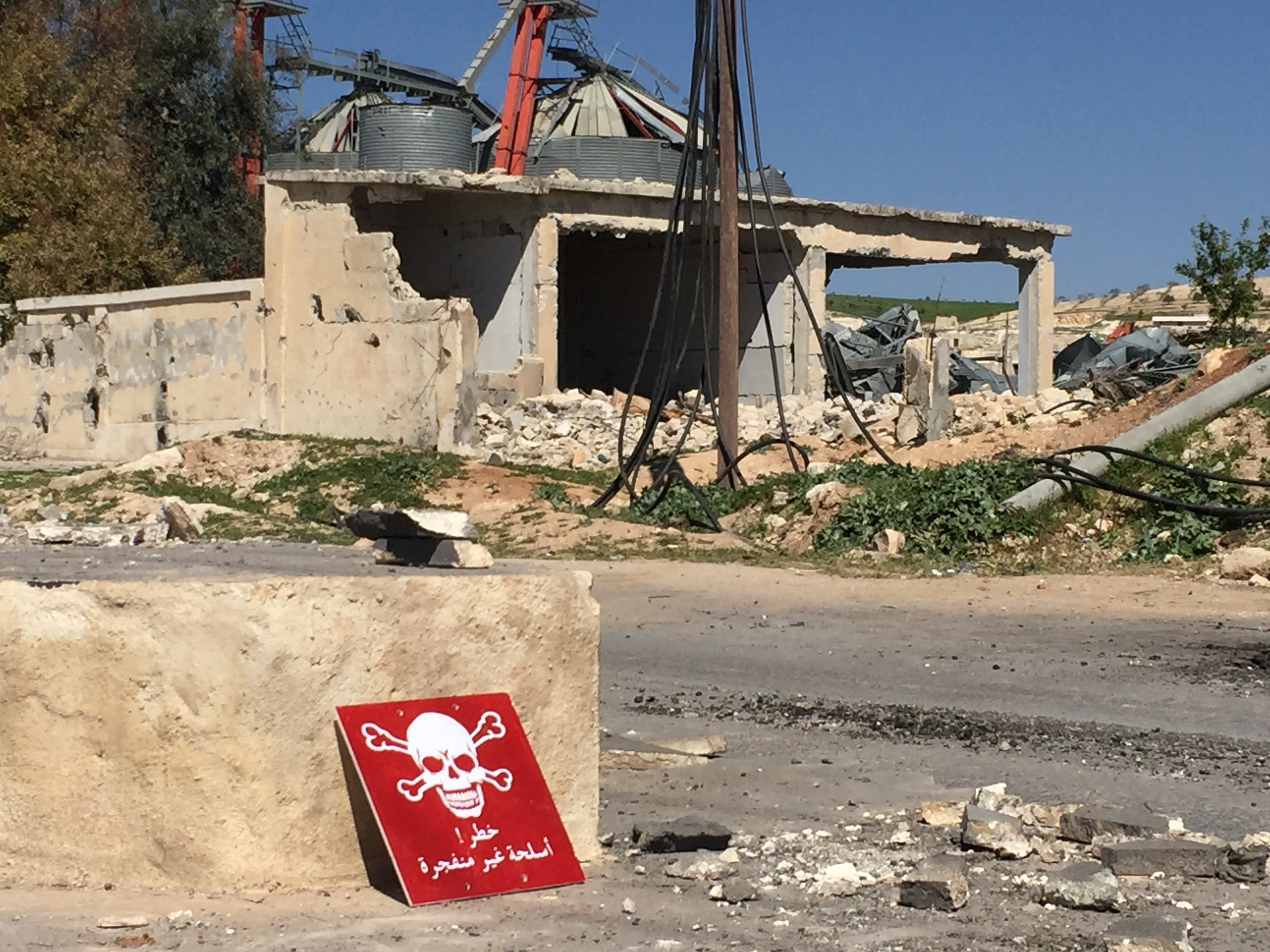 A poison hazard danger sign is seen in the town of Khan Shaykun, Idlib, Syria. At least 70 civilians, including 20 children, were killed in a suspected chemical attack in the town.
(Ogun Duru/Anadolu Agency/Getty Images)