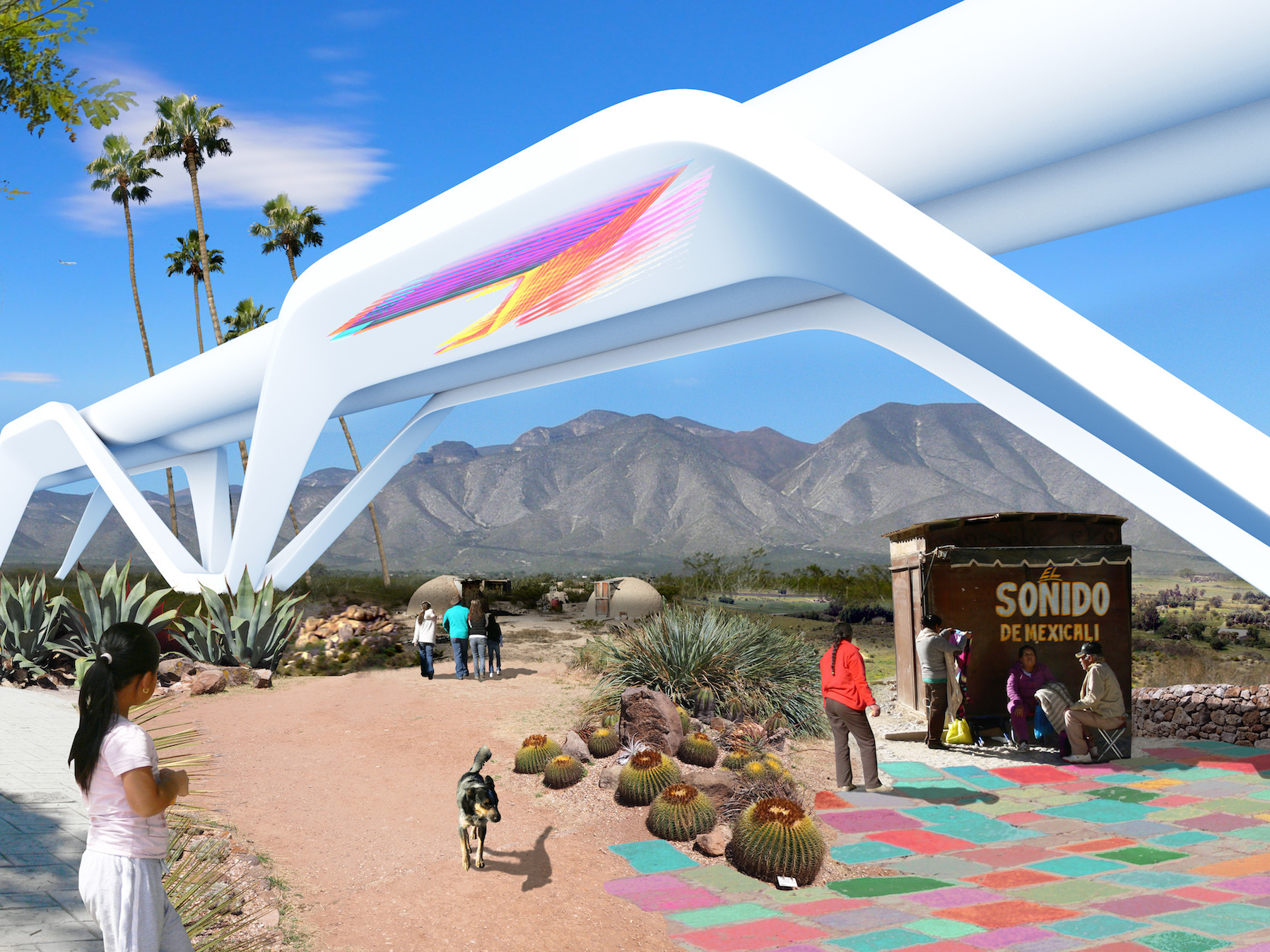 Quite unlike the other proposals on this list, the Otra Nation concept condemns barriers altogether. Rather than impede movement between regions, its hyperloop transit system would accelerate travel, effectively rendering the border moot. (Courtesy of Otra Nation)