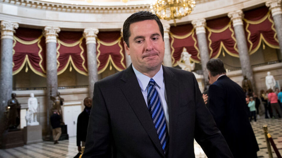 House Intelligence Committee Chairman Devin Nunes, R-Calif., walks to the House floor on Capitol Hill last month. On Thursday, Nunes said in a statement that he was temporarily stepping aside from the panel's Russia investigation. (Drew Angerer/Getty Images)
