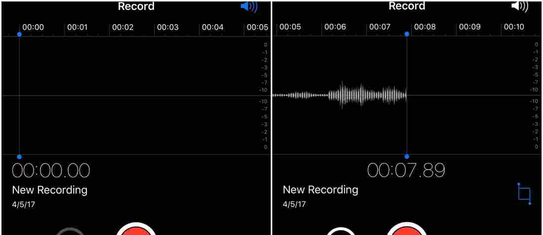Apple Voice Memos screen with levels