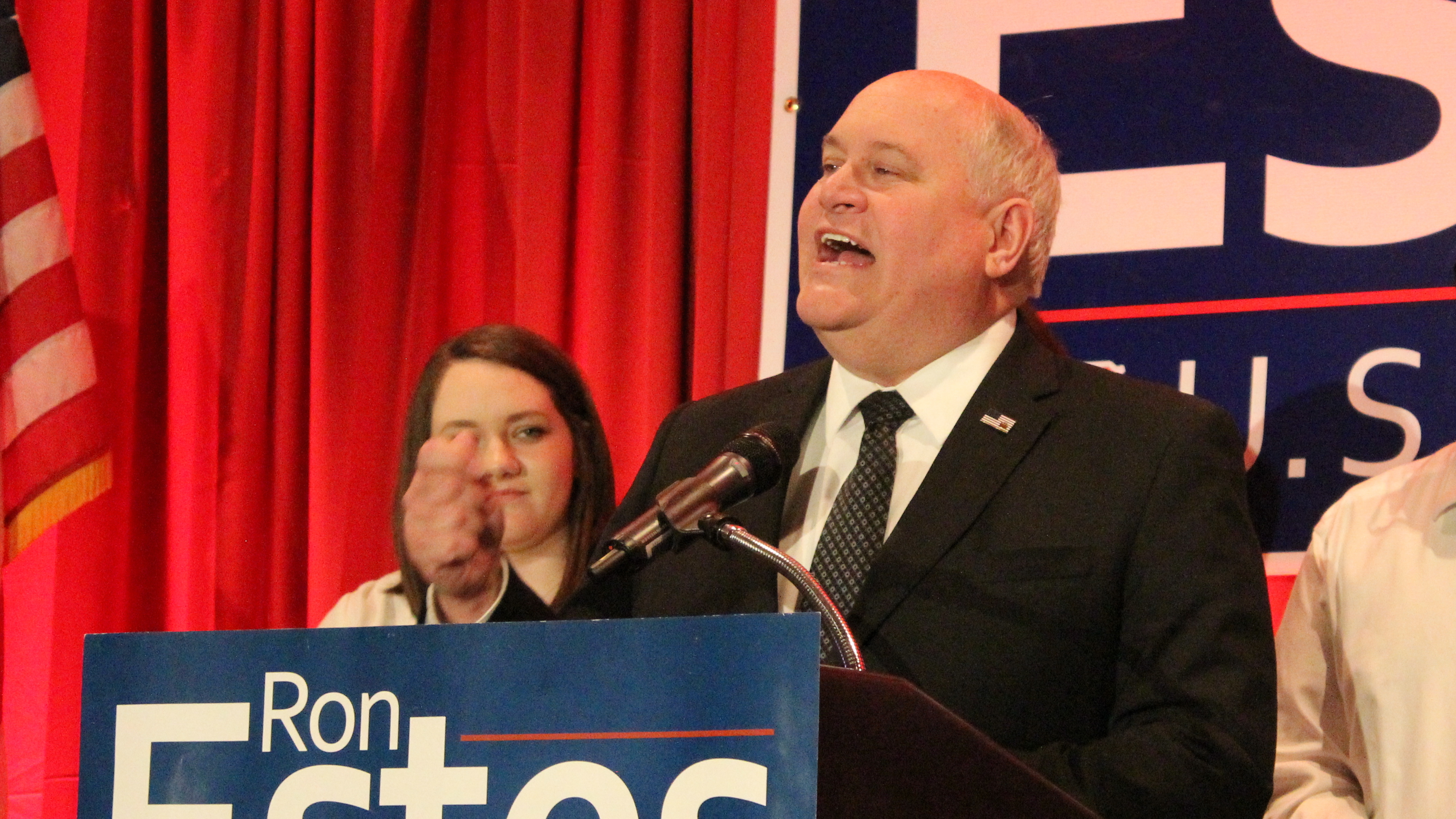 Ron Estes was elected to the U.S. House of Representatives for Kansas' 4th District on Tuesday. He greeted supporters in Wichita following his victory. (KMUW)