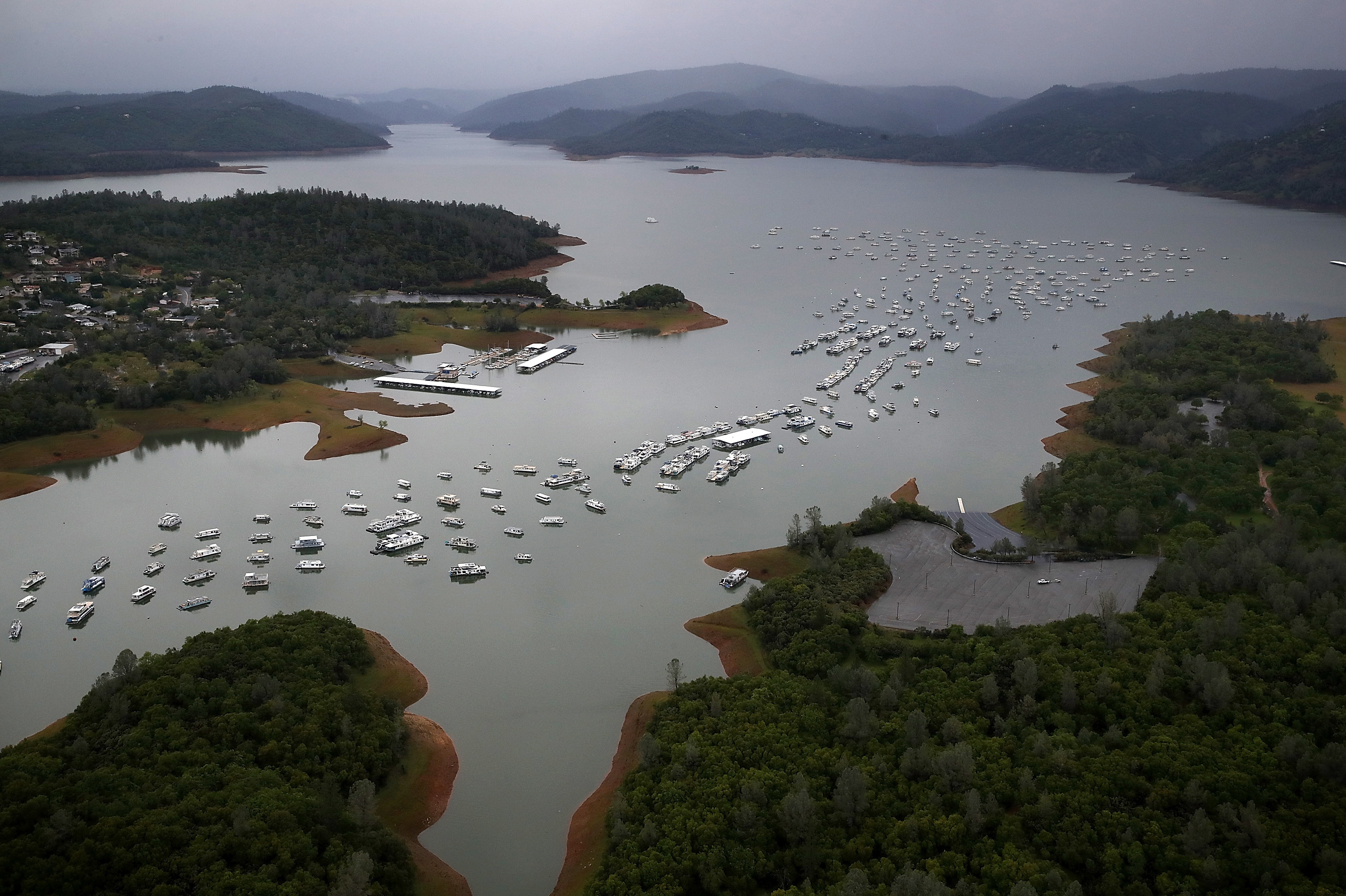 Bidwell Marina at Lake Oroville in April in Oroville, Calif. After record rainfall and snow in the mountains, much of California's landscape has turned from brown to green and reservoirs across the state are near capacity. (Getty Images)