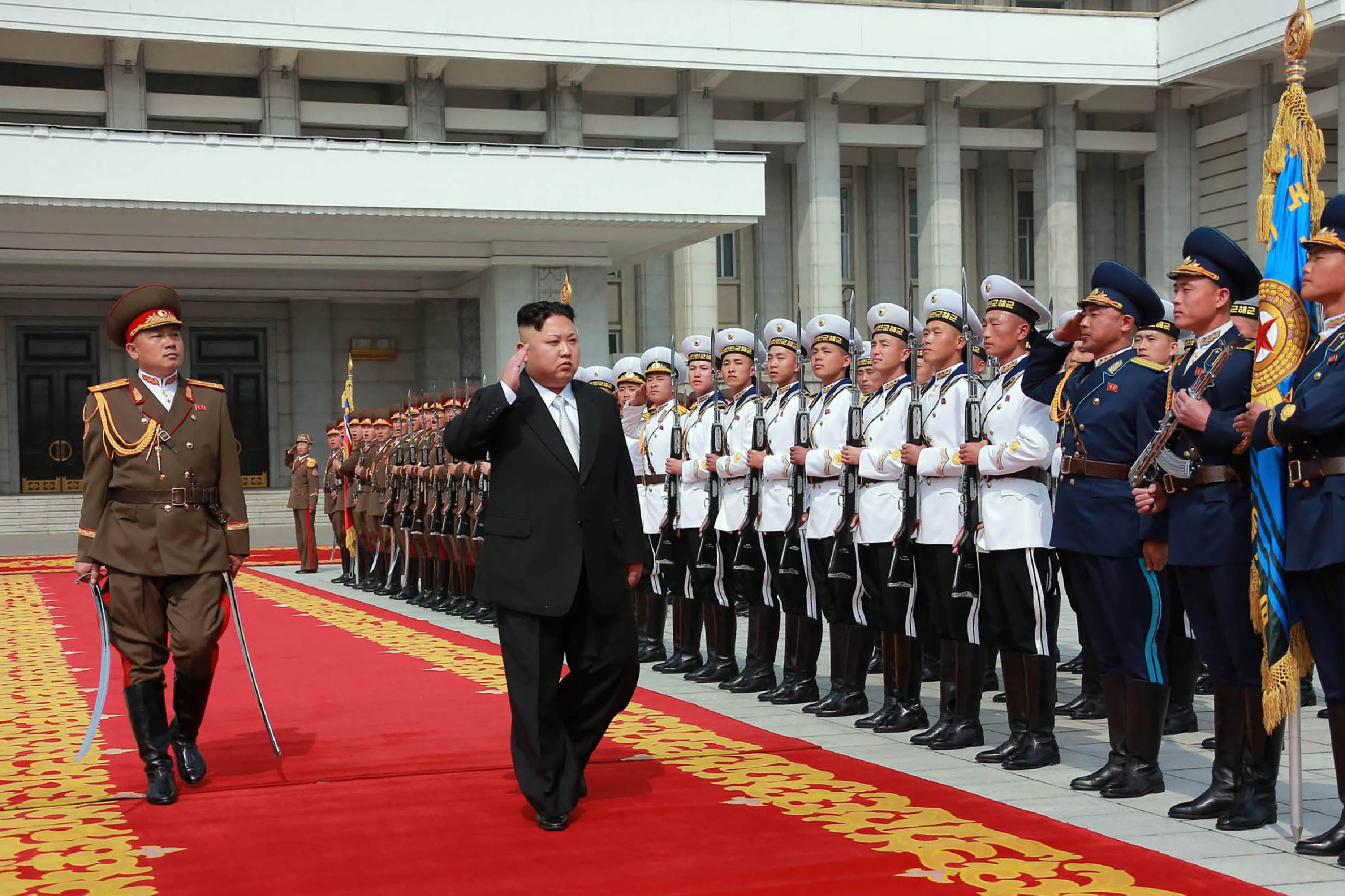 North Korean leader Kim Jong Un arrives for a military parade in Pyongyang marking the 105th anniversary of the birth of late North Korean leader Kim Il Sung on April 15. (AFP/Getty Images)