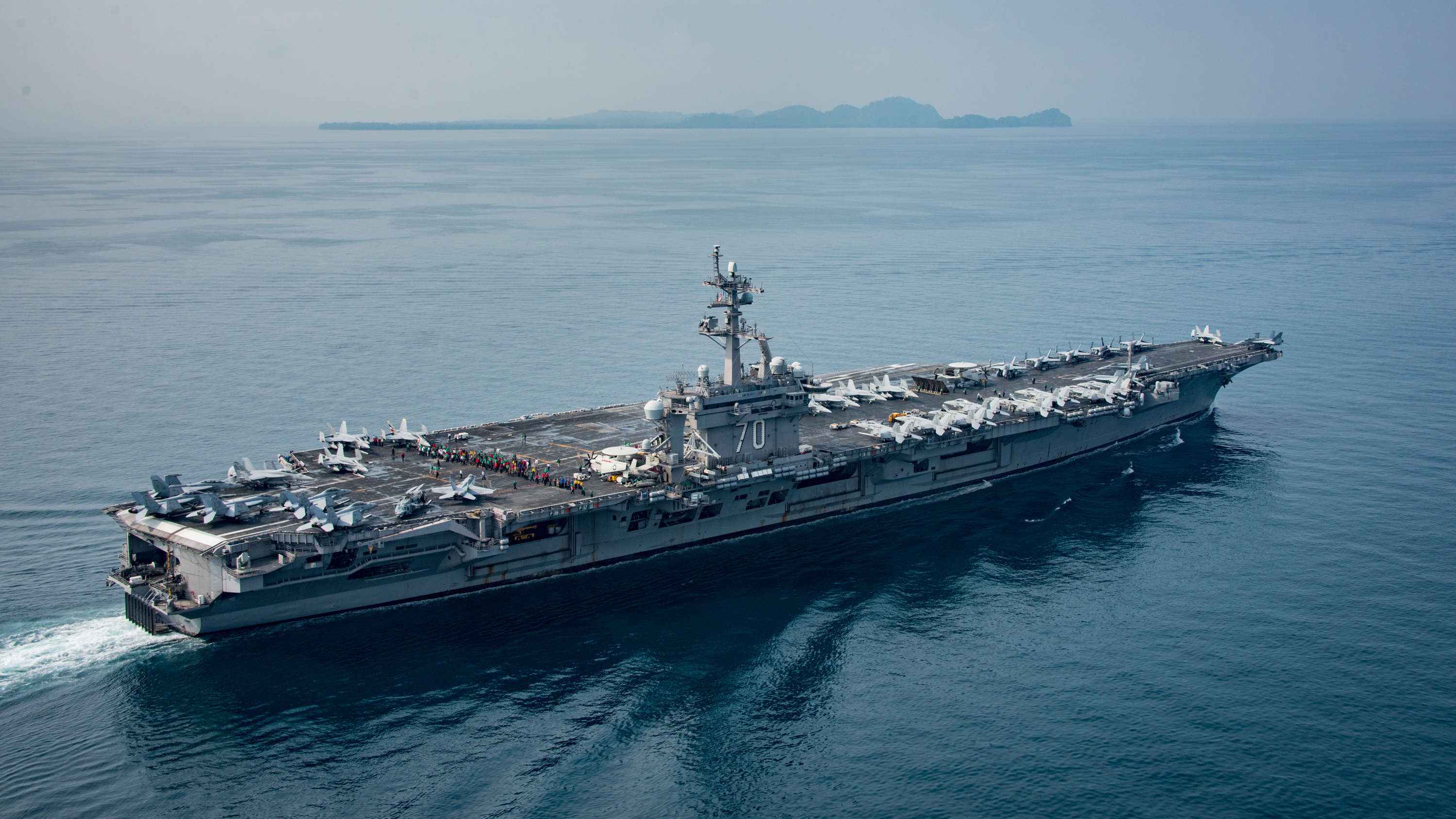 An official photograph dated April 15 and posted by the Navy shows the aircraft carrier USS Carl Vinson in an Indonesian strait thousands of miles south of North Korea. (U.S. Navy)