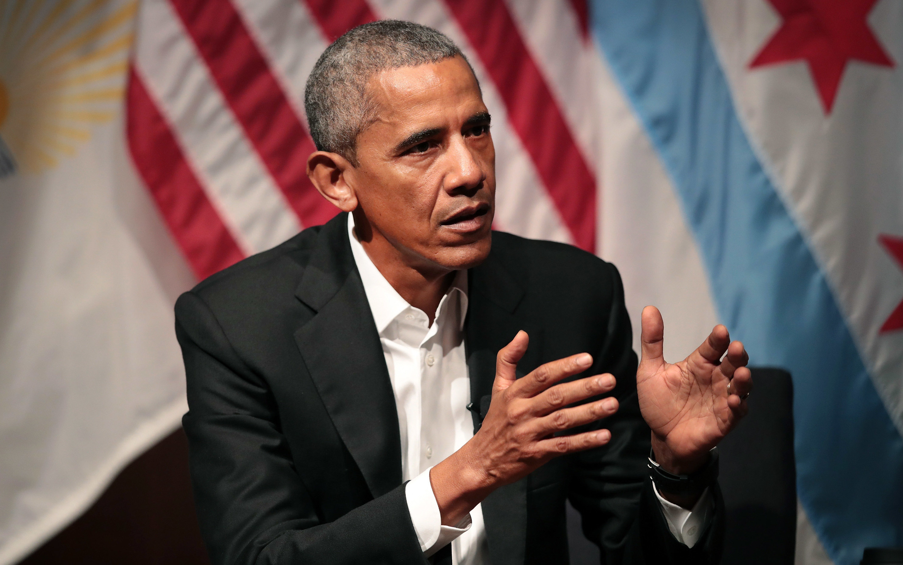 Former President Barack Obama hosts a conversation on civic engagement and community organizing on Monday at the University of Chicago. (Getty Images)