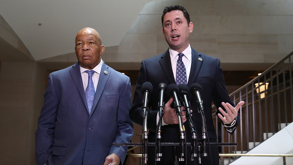 House Oversight Committee Chairman Jason Chaffetz, R-Utah (right), and ranking member Rep. Elijah Cummings, D-Md., speak to reporters about Michael Flynn, President Trump's former national security adviser, on Tuesday in Washington, D.C. (Win McNamee/Getty Images)