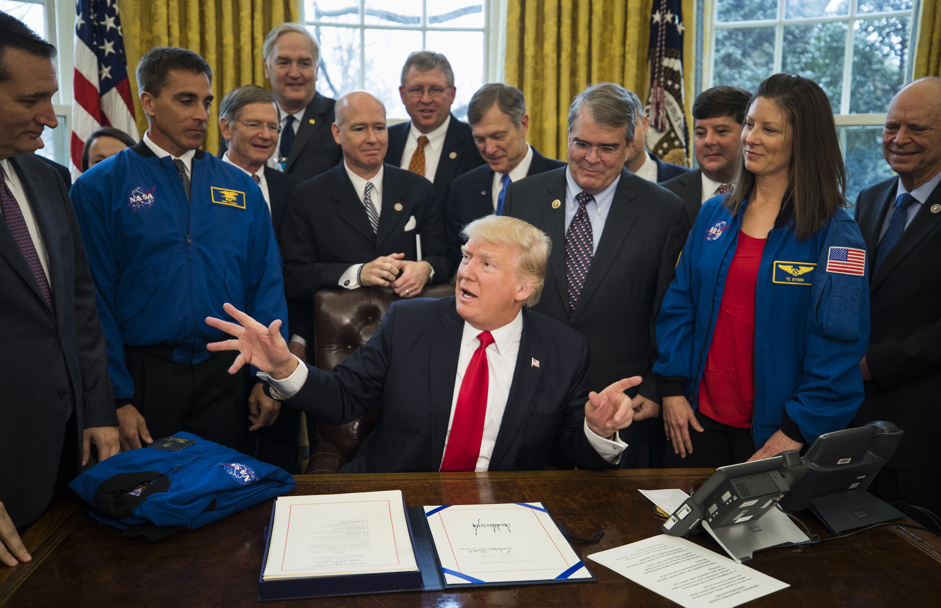 President Trump speaks after signing the NASA Transition Authorization Act in the Oval Office on March 21, one of 28 bills that Trump has signed into law. (Getty Images)