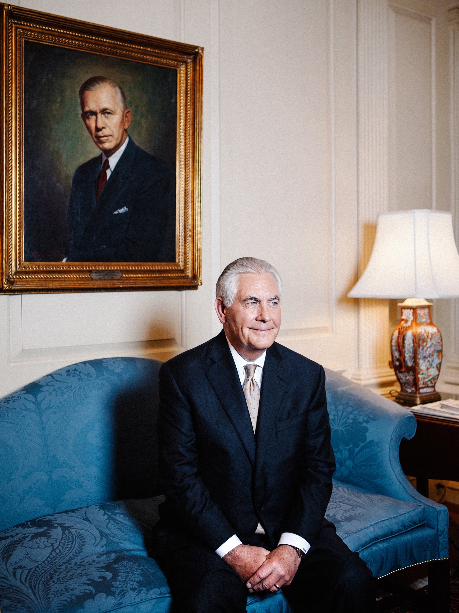 Secretary of State Rex Tillerson in the George C. Marshall room at the State Department on Thursday. (NPR)