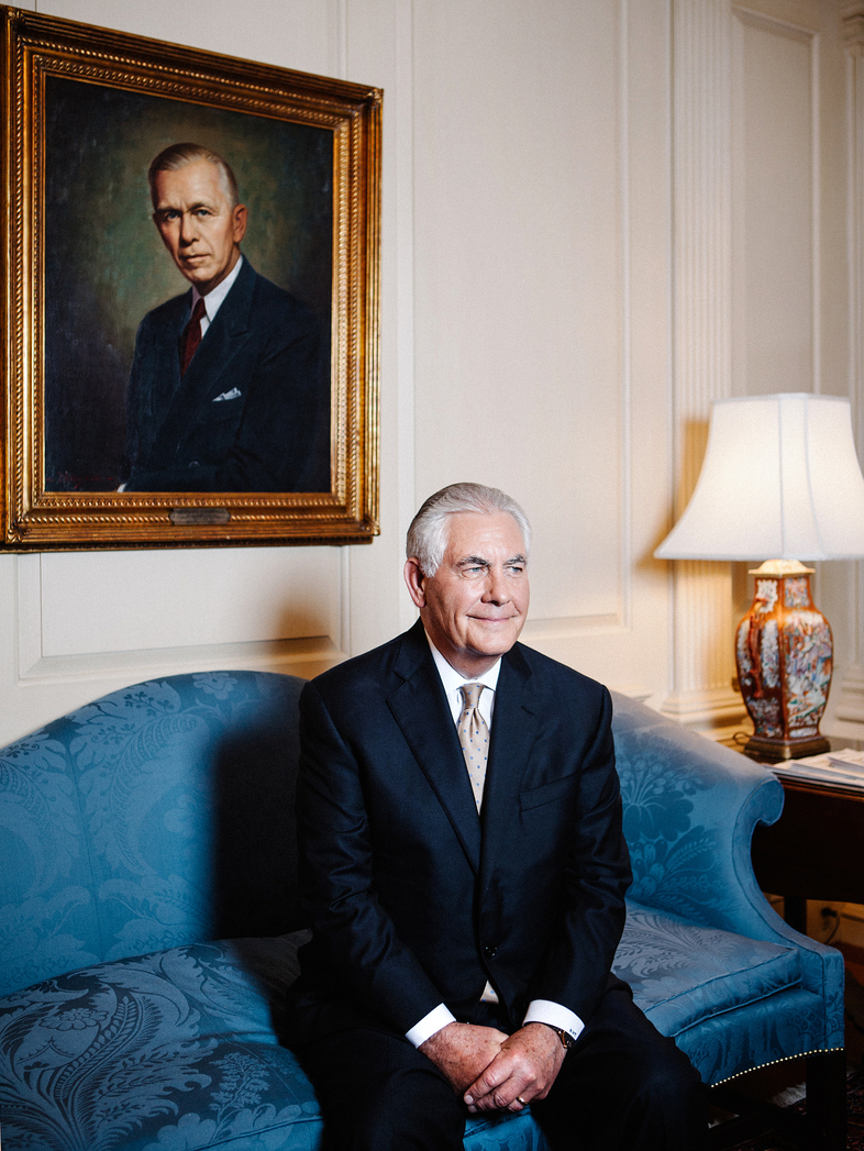 Secretary of State Rex Tillerson in the George C. Marshall room at the State Department on Thursday. (Ariel Zambelich/NPR)