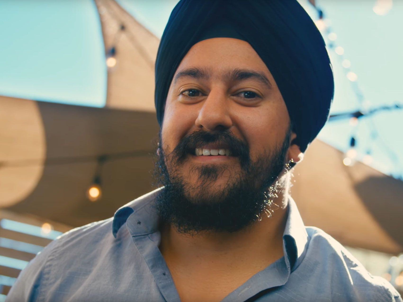 A screenshot from a video about the Sikh community that is part of a large awareness campaign. The project was funded entirely by grass-roots donations. The campaign's ads will air nationally. (Screenshot by NPR)