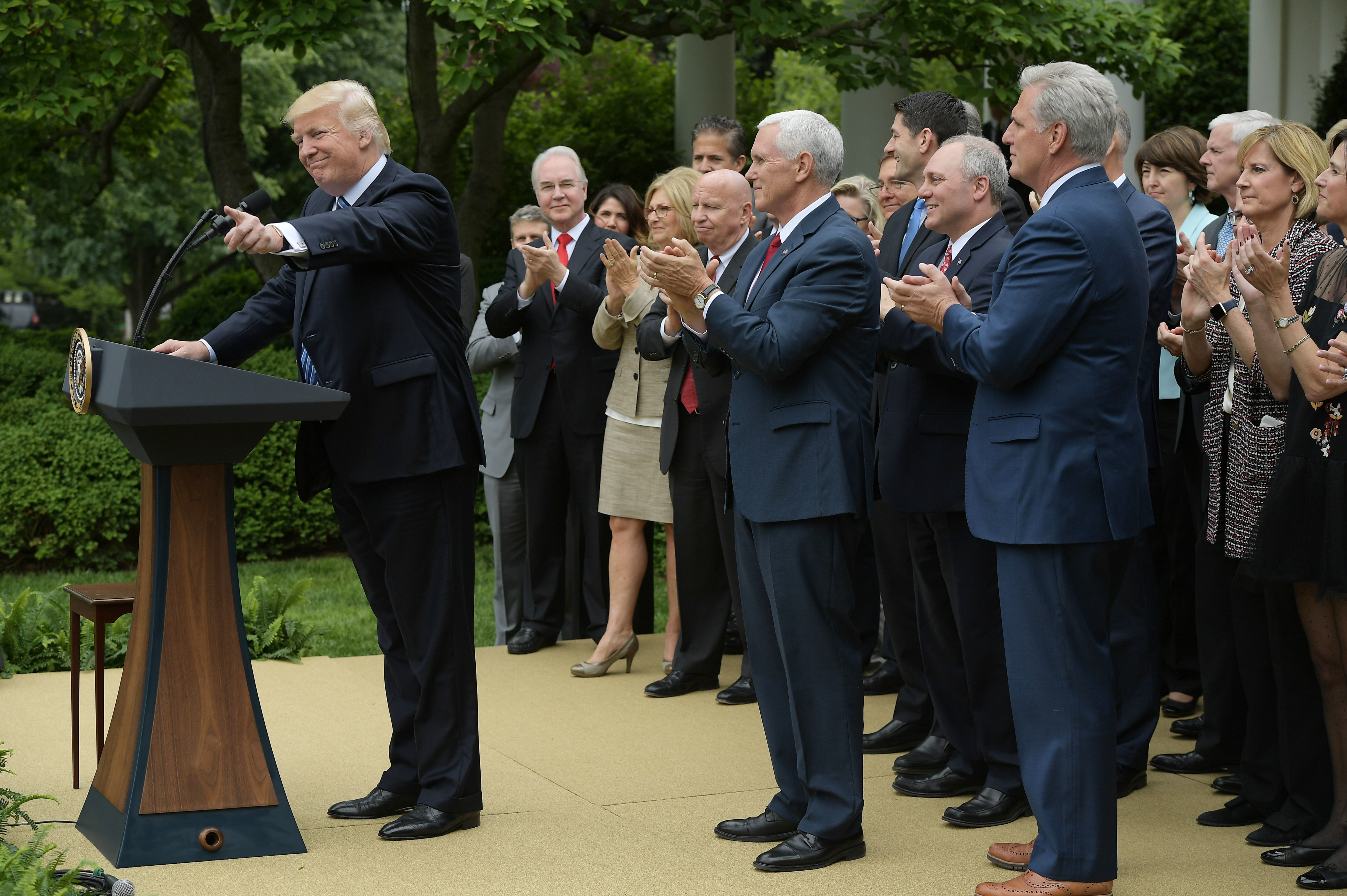 President Trump speaks in the White House Rose Garden following the House passage of the Republican health care bill on Thursday. (AFP/Getty Images)