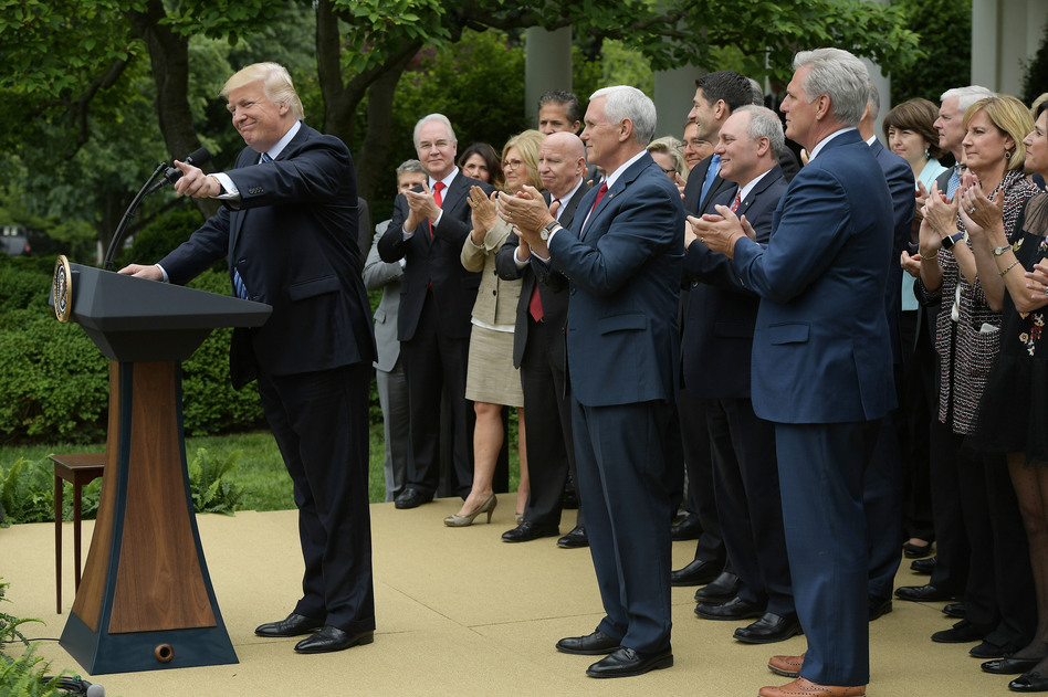 President Trump speaks in the White House Rose Garden following the House passage of the Republican health care bill on Thursday. (Mandel Ngan/AFP/Getty Images)