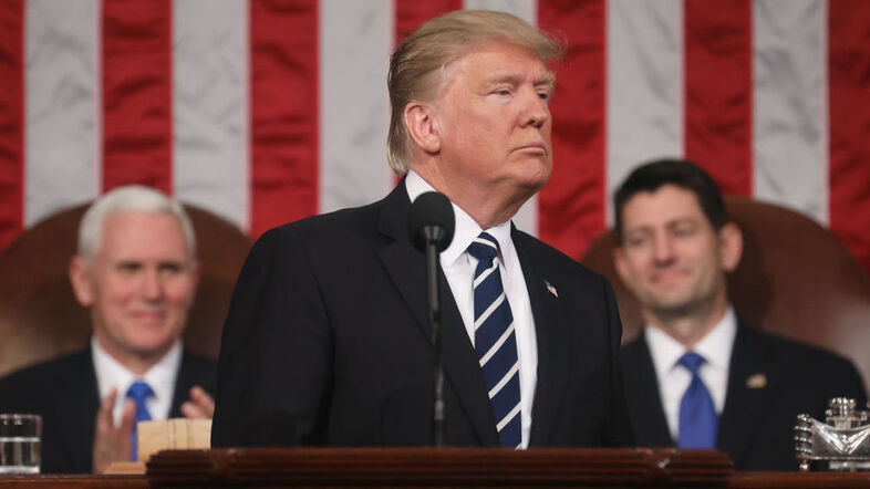 President Trump delivers his first address to a joint session of Congress in February. After the compromise spending bill failed to fulfill all his budget requests, the president appears to be gearing up for a fight in September. (Pool/Getty Images)