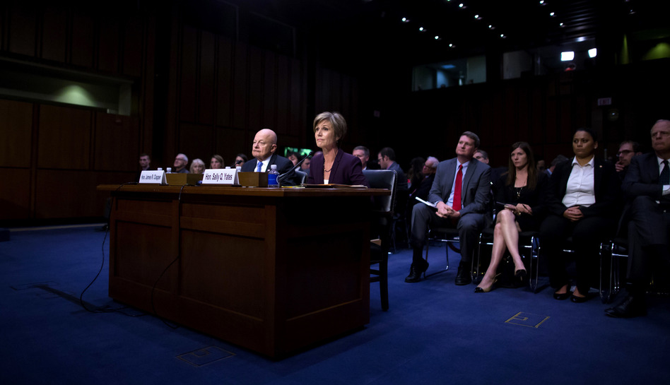 Former Director of National Intelligence James Clapper and former U.S. Deputy Attorney General Sally Yates testify before the Senate Judiciary Committee's Subcommittee on Crime and Terrorism on Capitol Hill on Monday. (Eric Thayer/Getty Images)