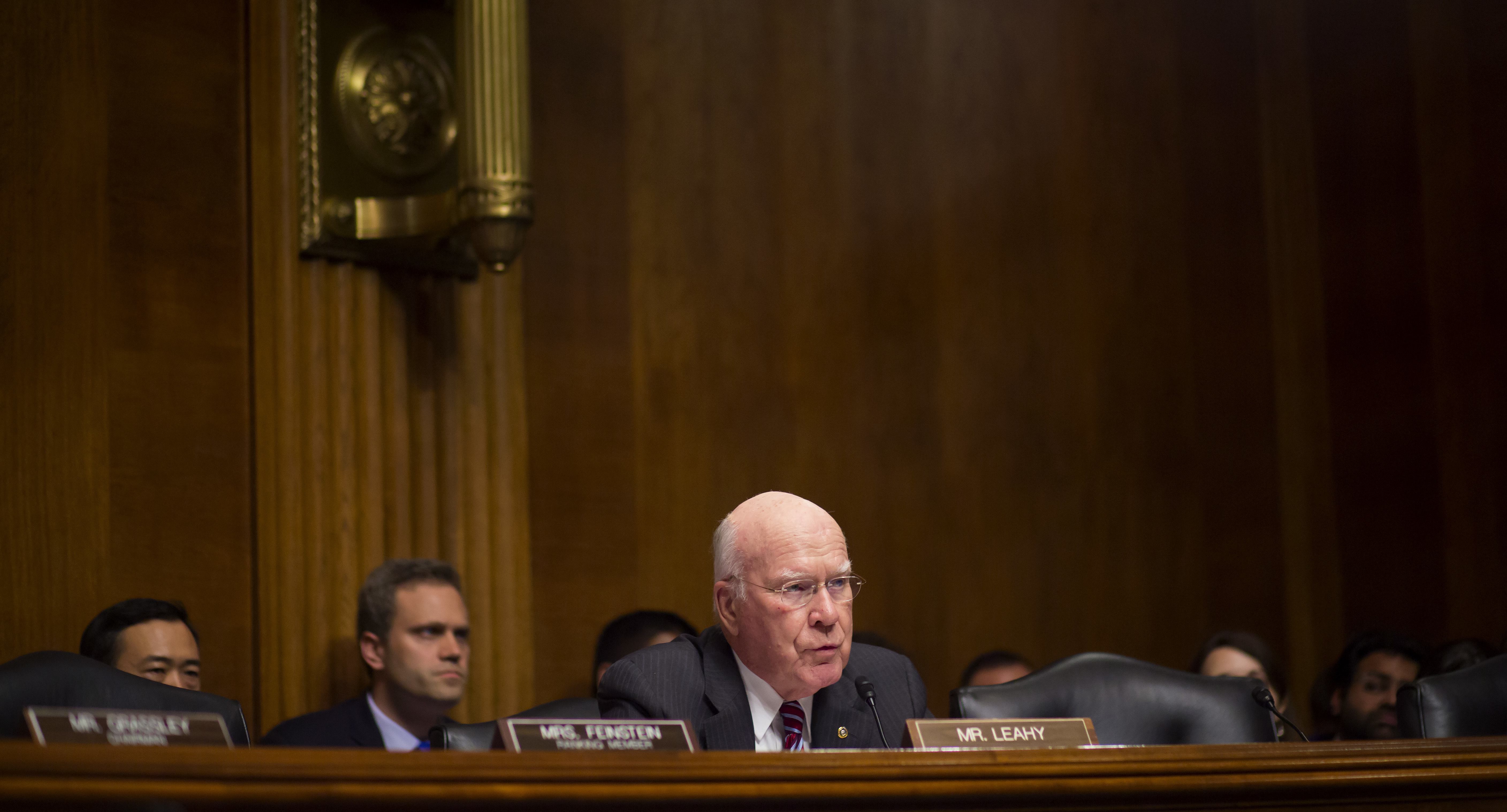 Senate Judiciary Committee member Patrick Leahy, D-Vt., questions FBI Director James Comey during an oversight hearing on May 3. Leahy said on Tuesday that Comey's firing was &quot;nothing less than Nixonian.&quot; (Getty Images)