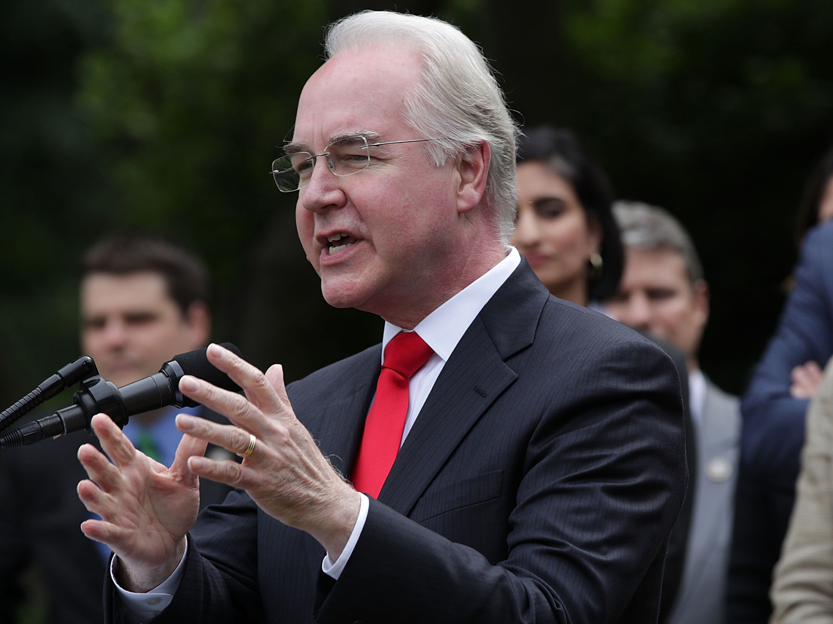 A reporter in West Virginia was arrested and charged with a crime on Tuesday after he repeatedly attempted to ask a question of Health and Human Services Secretary Tom Price. (Getty Images)