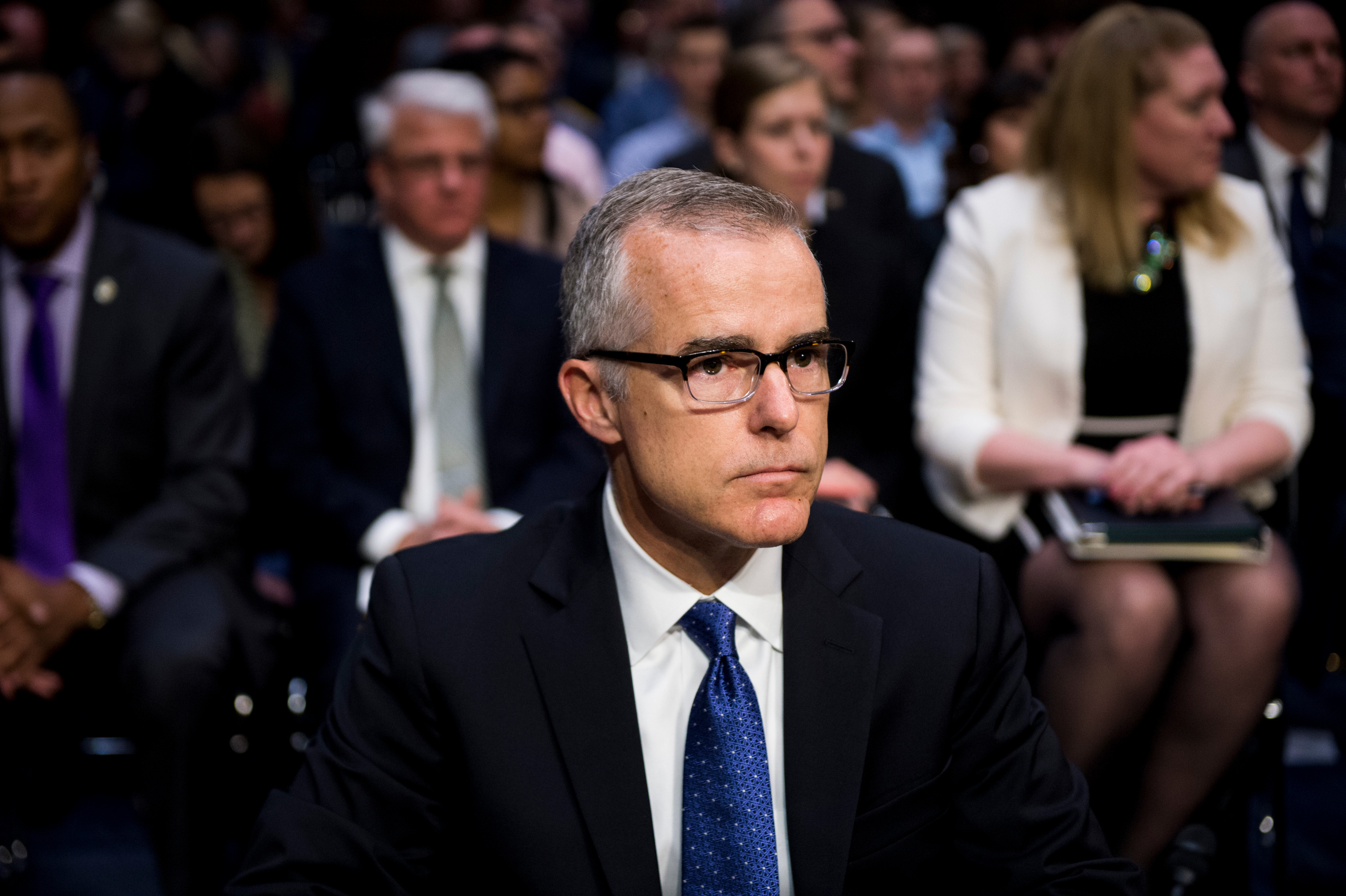 Acting FBI Director Andrew McCabe prepares to testify during the Senate Intelligence Committee hearing on worldwide threats on Thursday. (CQ-Roll Call/Getty Images)
