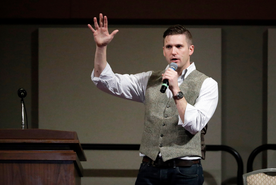Richard Spencer, a white nationalist who claims to have coined the term "alt-right," speaks at the Texas A&M University campus in Dec. 2016. The number of campus visits made by white nationalist leaders like Spencer looking to connect with students personally has increased. (David J. Phillip/AP)