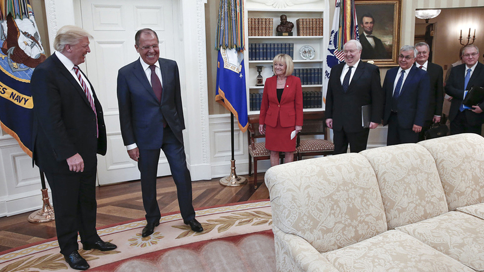 President Trump meets with Russian Foreign Minister Sergey Lavrov in the Oval Office on Wednesday. (Russian Foreign Ministry via AP)