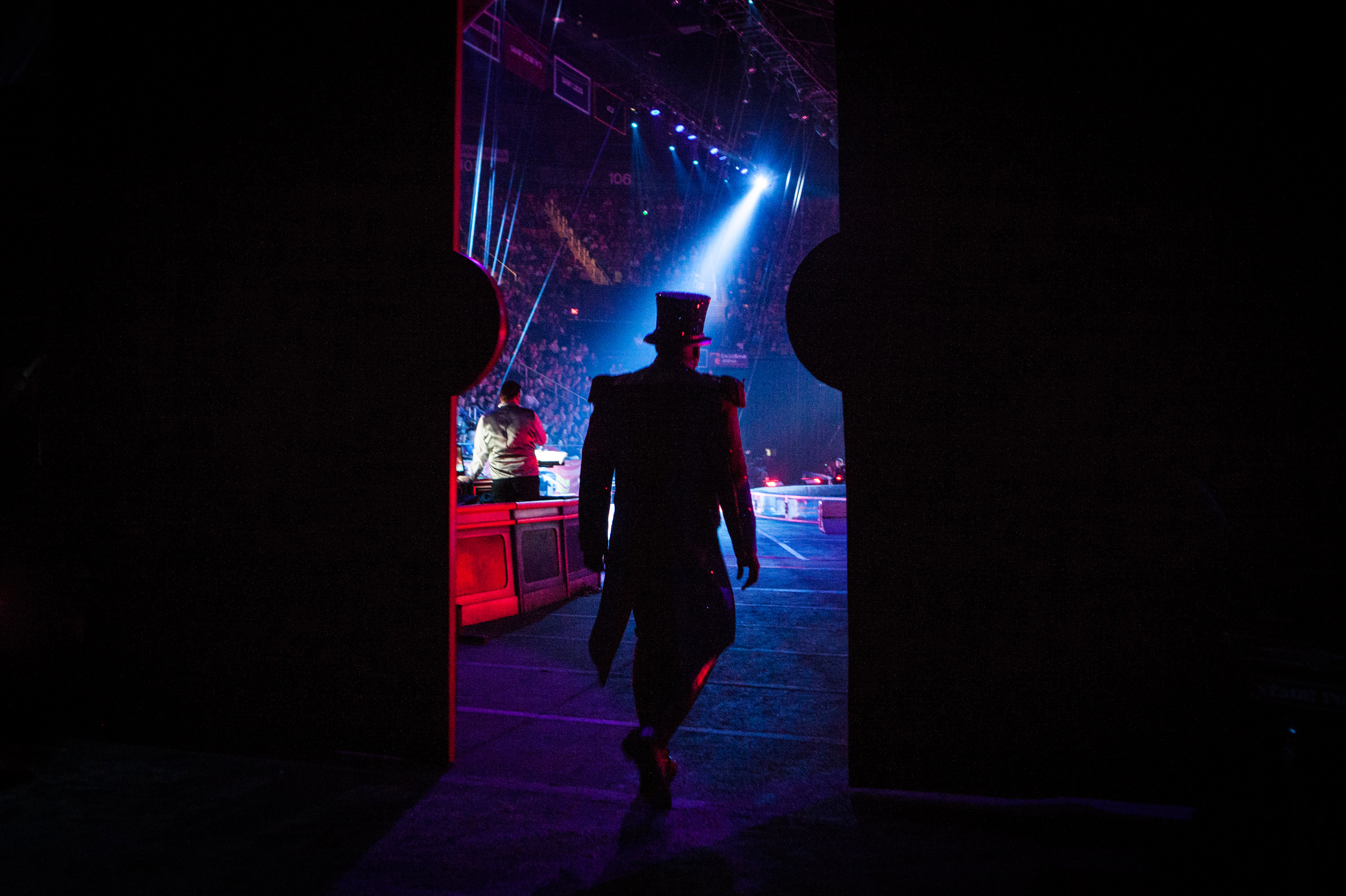 Ringmaster Johnathan Lee Iverson enters the ring in Fairfax, Va., at one of the final performances of the Ringling Bros. and Barnum & Bailey Circus. (NPR)