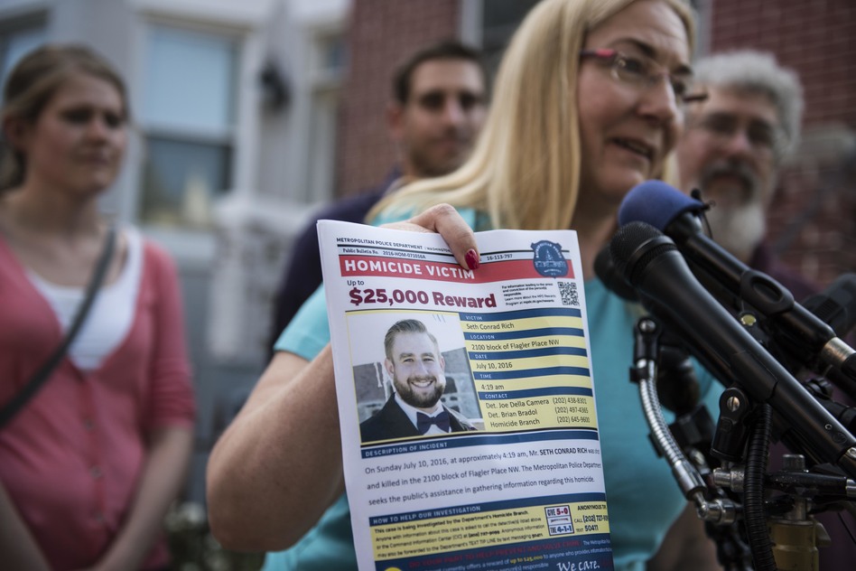Mary Rich, the mother of slain DNC staffer Seth Rich, gives a press conference in Washington, D.C., on Aug. 1, 2016. Seth Rich was gunned down walking through a D.C. neighborhood in July 2016. Some have theorized, without proof, that his death was related to his DNC work. (Michael Robinson Chavez/The Washington Post/Getty Images)