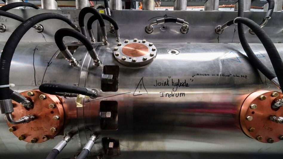Part of the Linac 4 booster at CERN, as seen on May 9 in Meyrin, near Geneva. The booster will allow the LHC to reach higher luminosity in the next few years. (Fabrice Coffrini/AFP/Getty Images)