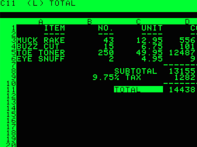 Calculations on a spreadsheet.