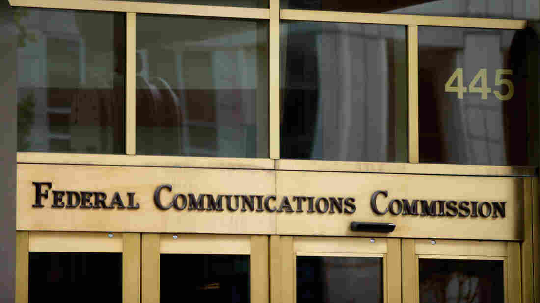The entrance to the Federal Communications Commission (FCC) building in Washington.