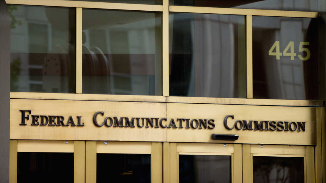 The entrance to the Federal Communications Commission (FCC) building in Washington.