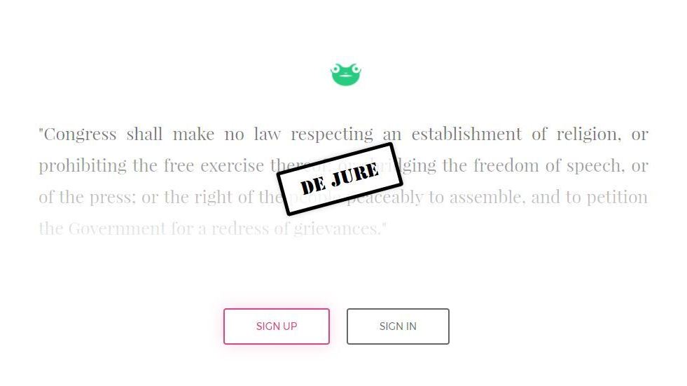 The Gab.ai home page cites the First Amendment of the U.S. Constitution. (Gab.ai/Screenshot by NPR)