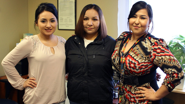 Charmayne Healy (l) and Miranda Kirk (r), co-founders of the Aaniiih Nakoda Anti-Drug Movement, have helped Melinda Healy, center, with their peer-support programs.