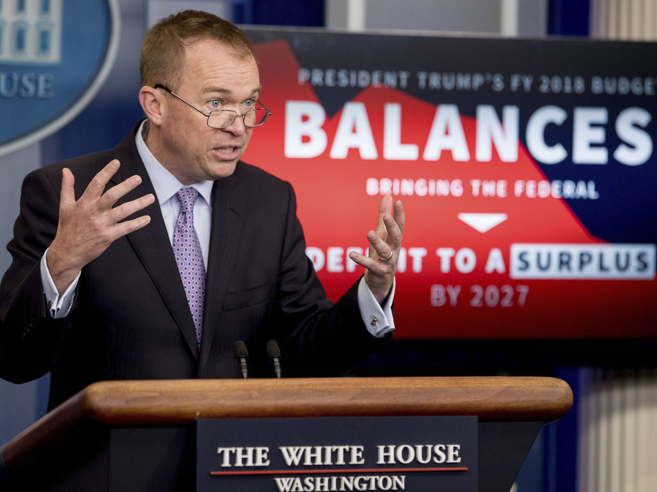 White House Budget Director Mick Mulvaney speaks to the reporters about President Trump's proposed budget on Tuesday. (Andrew Harnik/AP)