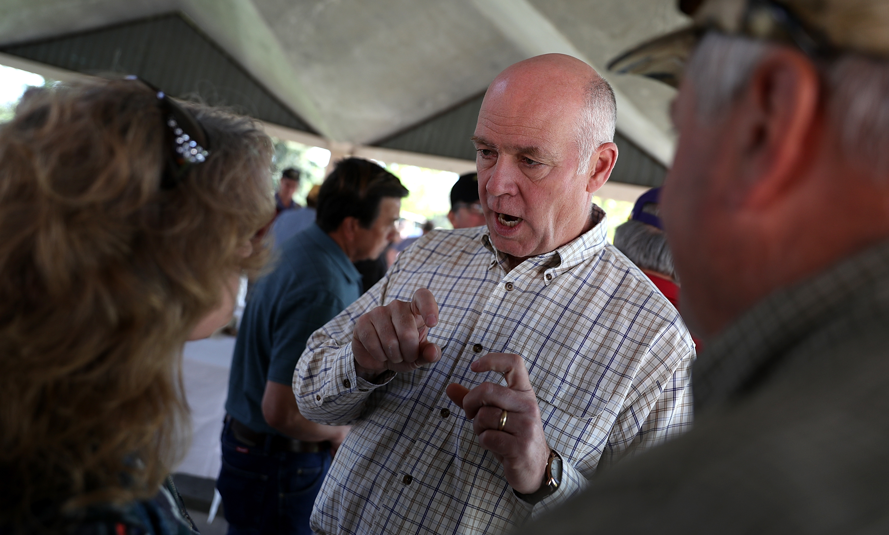 As the campaign reached its homestretch, Republican congressional candidate Greg Gianforte talked with voters during a meet-and-greet on Tuesday in Great Falls, Mont. (Getty Images)
