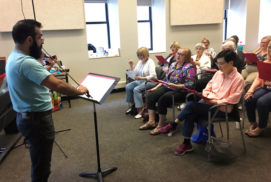 Most of the people in a choir at Ryerson University in Toronto have joined a study testing how practicing music might help people with hearing loss handle noisy environments better. (Andrea Hsu/NPR)
