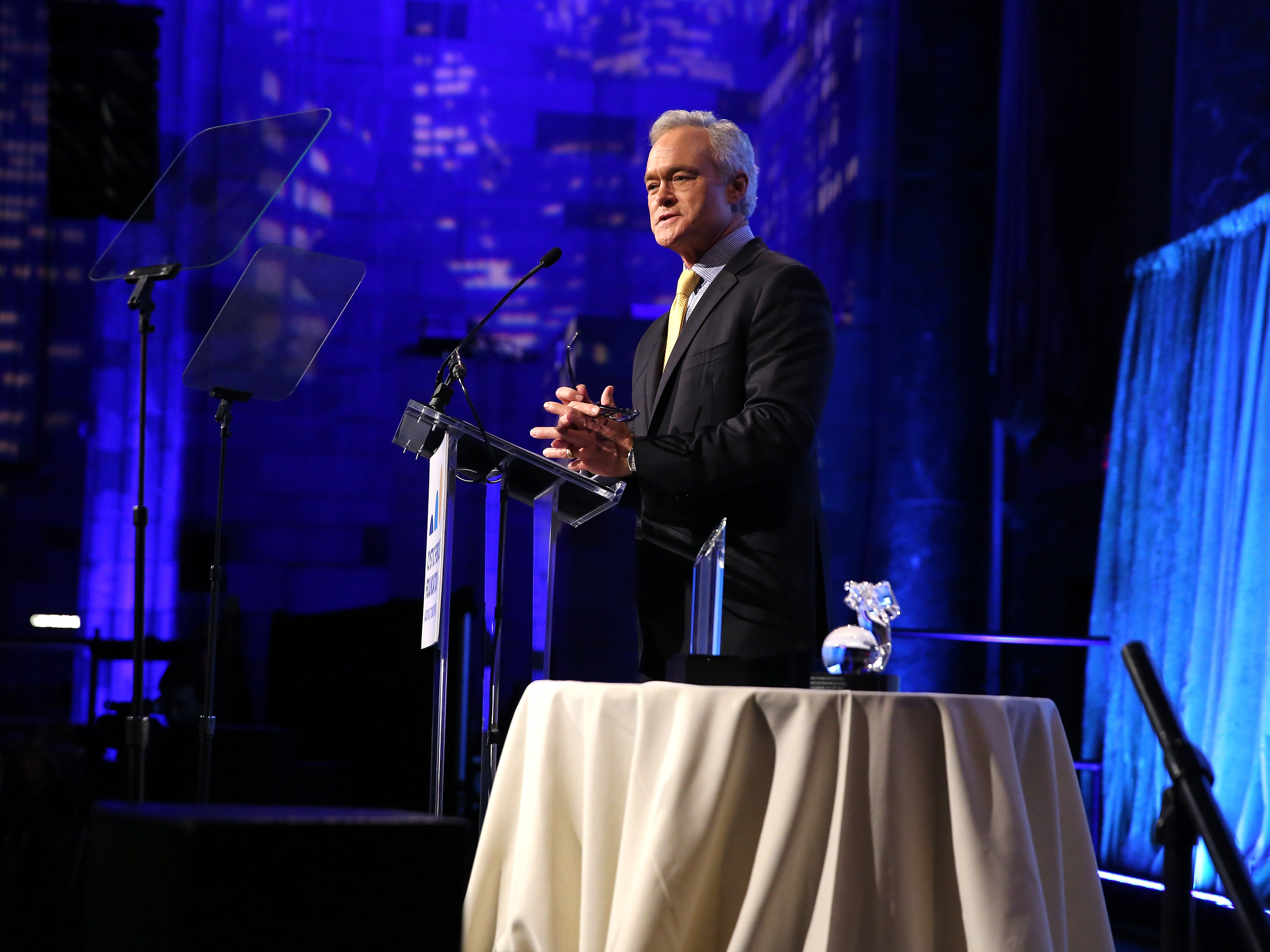 Then-anchor and Managing Editor of the CBS Evening News Scott Pelley hosts the Cystic Fibrosis Foundation's 60th Anniversary Gala in November 2015 in New York. Pelley is leaving the program and will focus more on his work for 60 Minutes.
