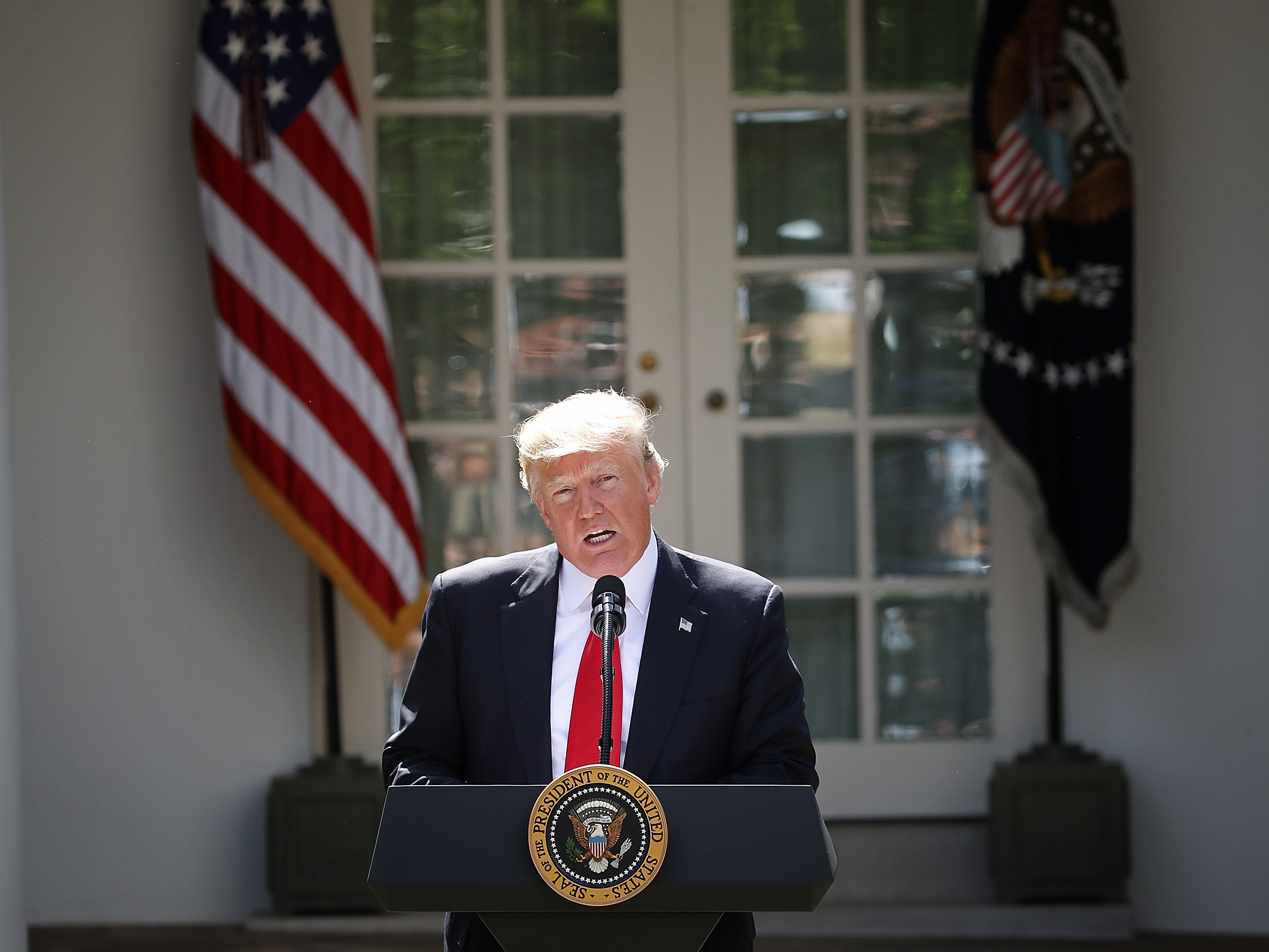 President Trump announces his decision for the United States to pull out of the Paris climate agreement in the Rose Garden at the White House on Thursday. (Getty Images)
