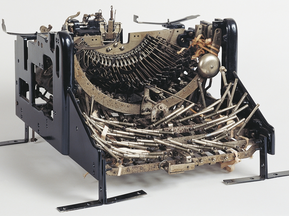 Standard manual Olivetti M1 typewriter, without the keyboard and platen roller, 1911. Italy, 20th century. (DeAgostini/Getty Images)