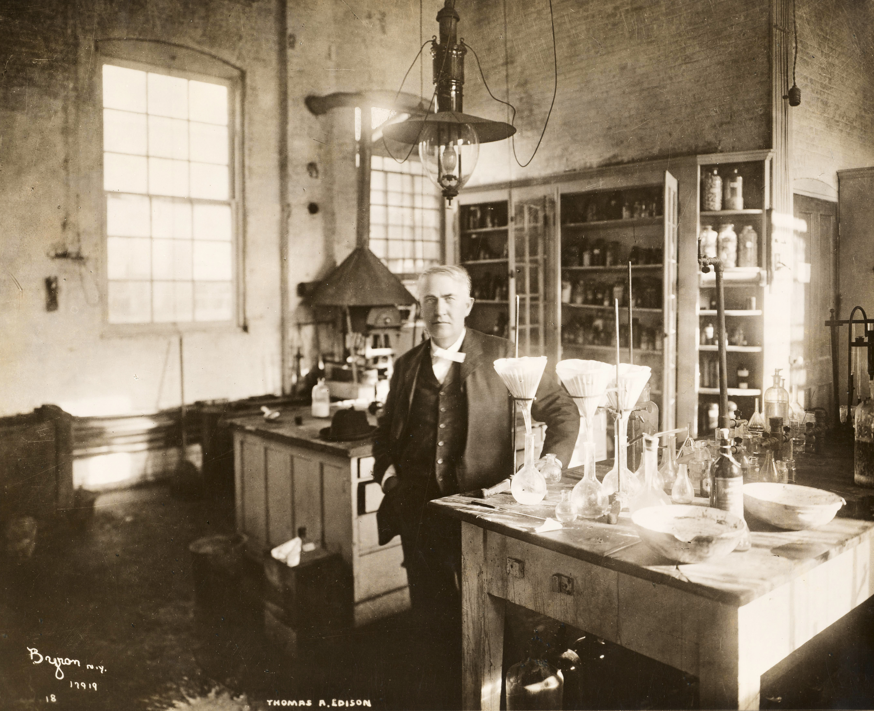Inventor Thomas Edison stands in his chemistry lab in West Orange, N.J., in 1904. (National Park Service)