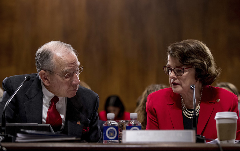 Sen. Charles Grassley, R-Iowa (left), and Sen. Dianne Feinstein, D-Calif., are drafting legislation that would call for new penalties for selling synthetic opioids. (Andrew Harnik/AP)