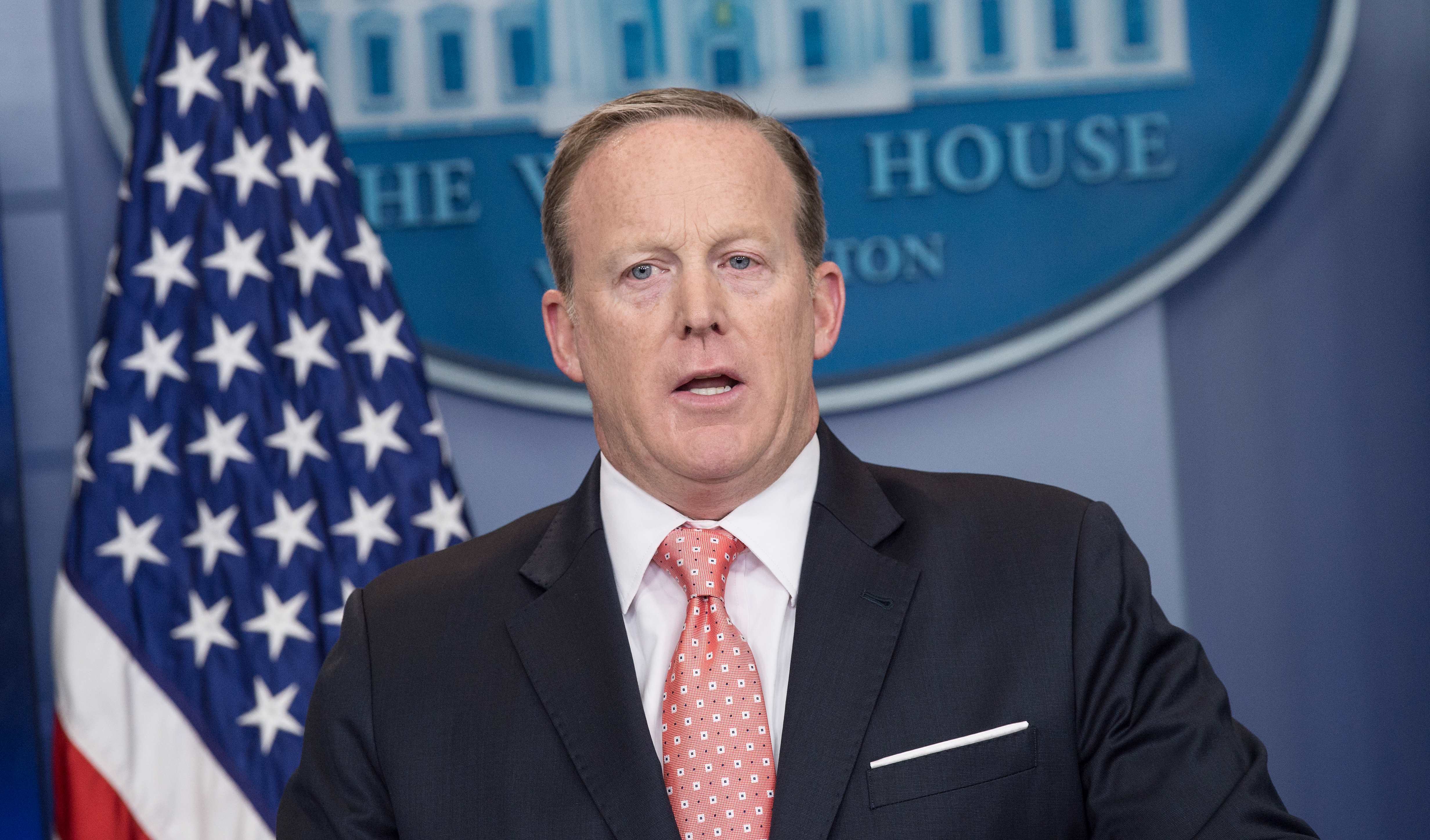 White House spokesman Sean Spicer gives the daily press briefing at the White House on Tuesday. (AFP/Getty Images)