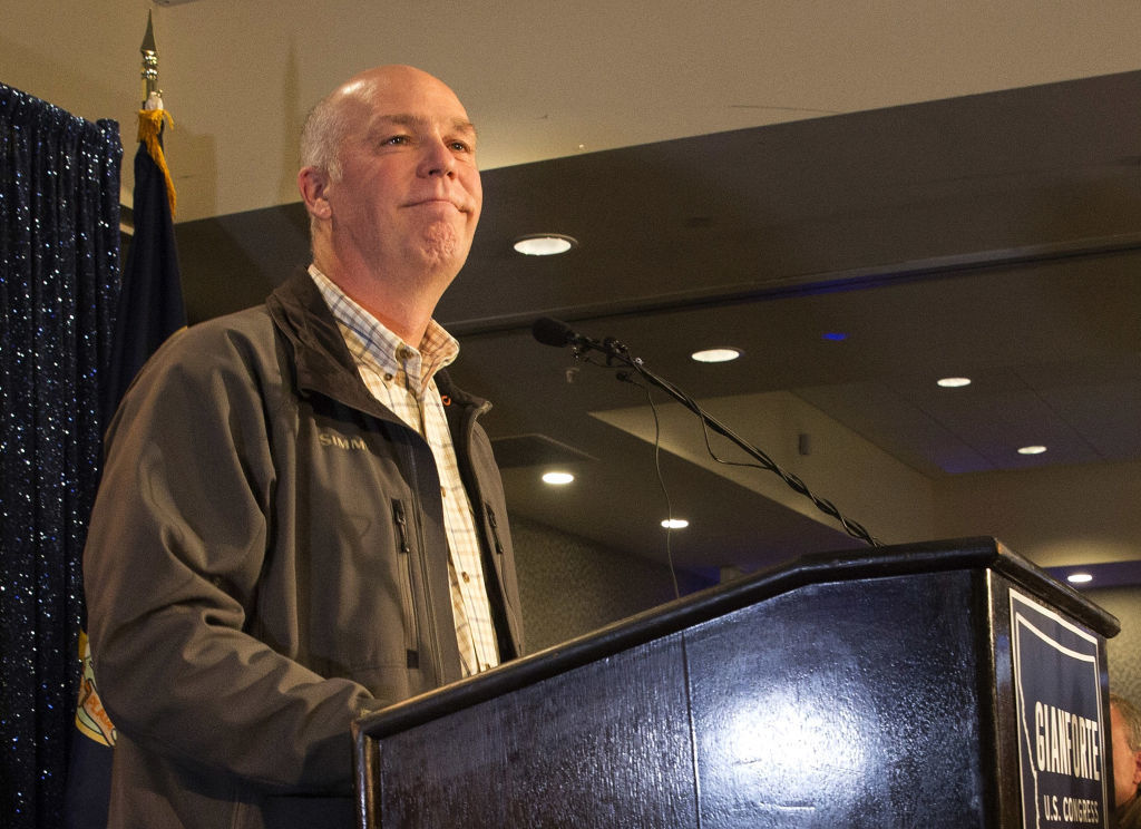 Republican Greg Gianforte speaks to supporters at a May 25 election night party in Bozeman, Mont., after being declared the winner. (Getty Images)