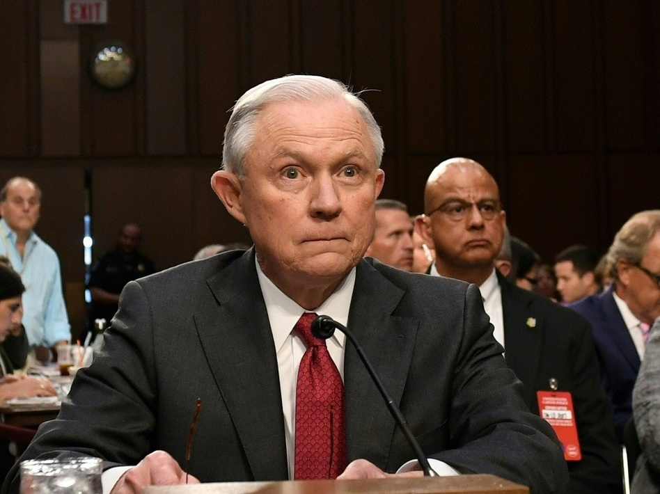 Attorney General Jeff Sessions arrives to testify during a Senate Select Committee on Intelligence hearing on Tuesday. (Saul Loeb/AFP/Getty Images)