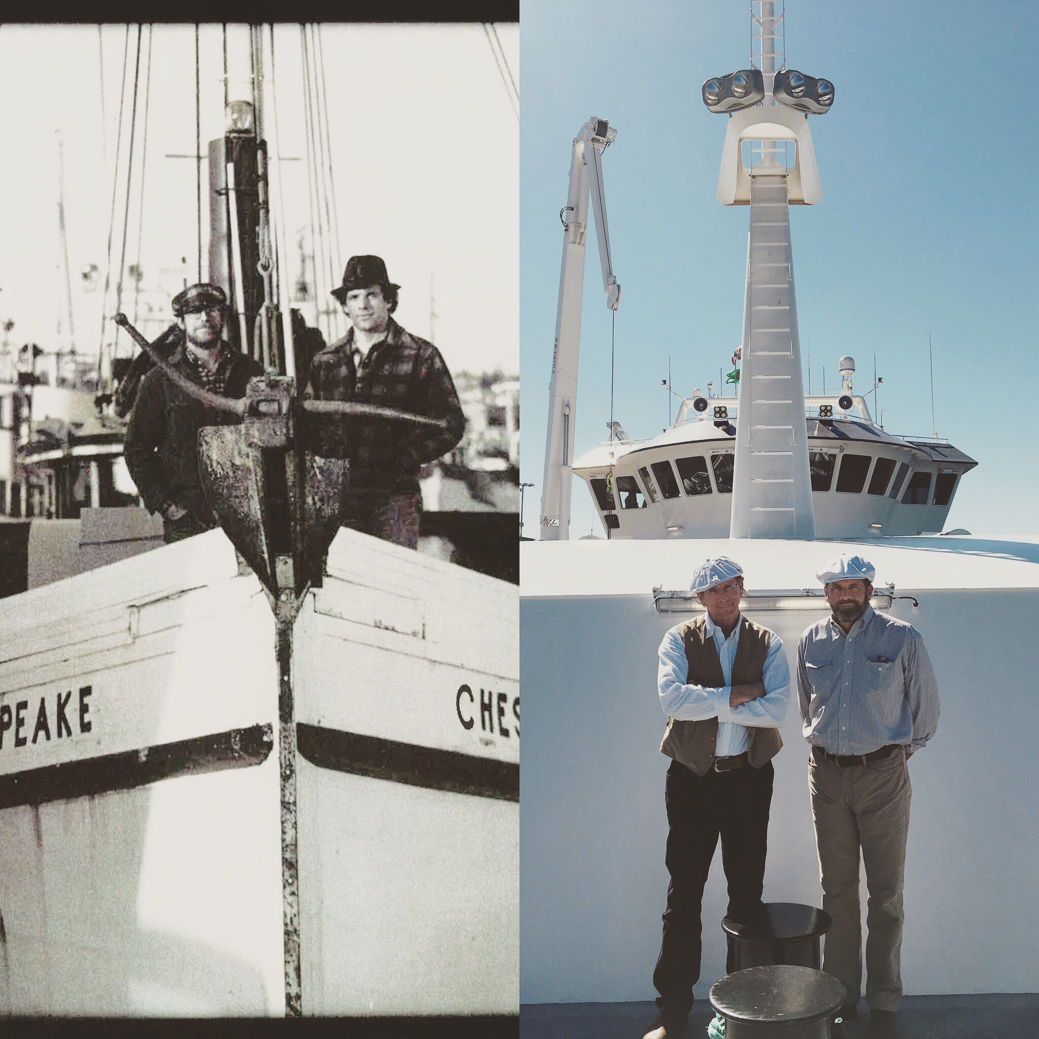 Brothers Michael (on the left in both photos) and Patrick Burns have spent decades as fishermen. But the inspiration for their humanely harvested seafood didn't come from the ocean. It came from their side business — a grass-fed<a href=&quot;https://anchorbeef.com/&quot;> cattle ranch</a> — and from their deep admiration for scientist Temple Grandin and her advocacy of animal welfare and humane slaughter. (Courtesy of Blue North)