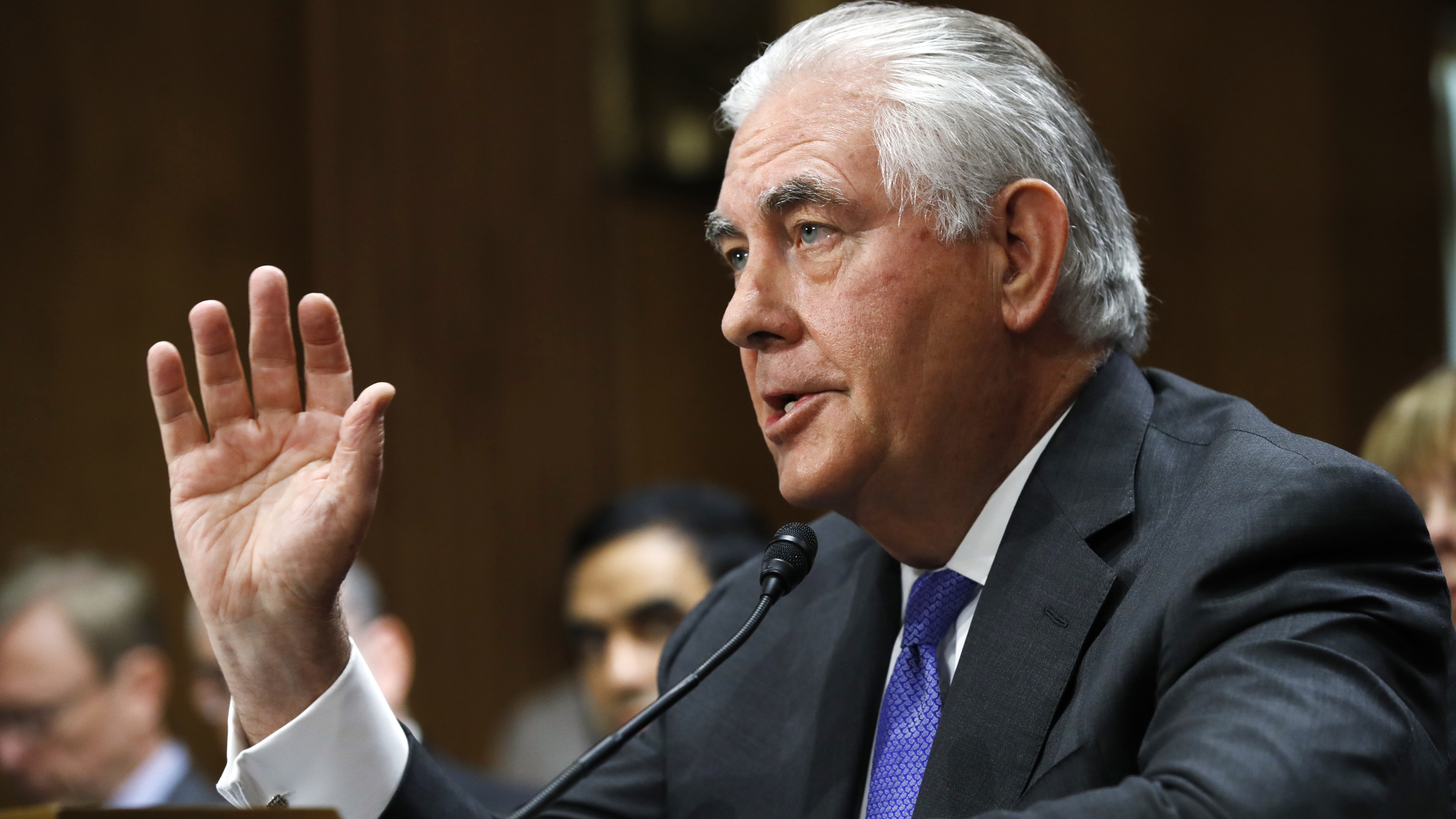Secretary of State Rex Tillerson testifies on Capitol Hill on Tuesday before the Senate Foreign Relations Committee.